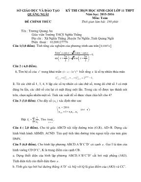 Đề thi chọn học sinh giỏi lớp 11 thpt năm học 2015-2016 môn Toán